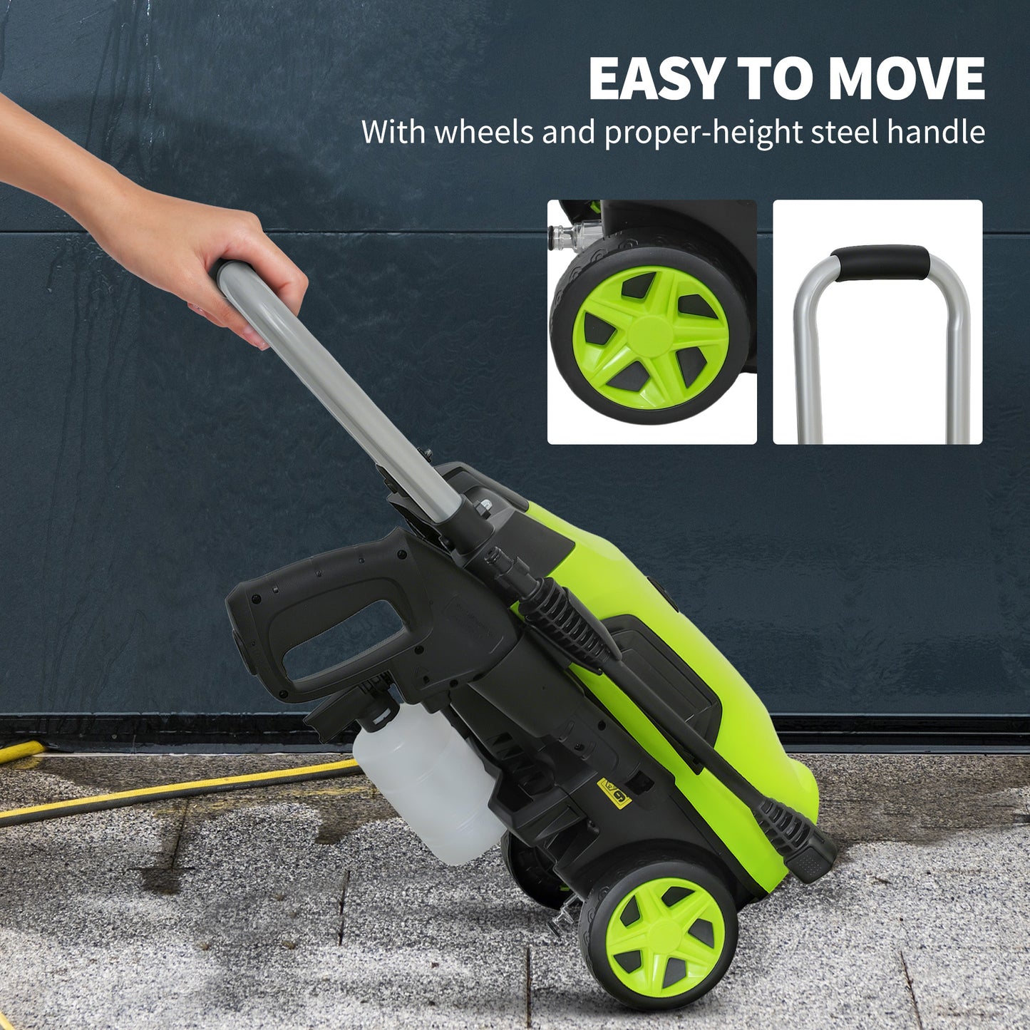 1800W Power Washer 150 Bar Pressure with Adjustable Nozzle, Green