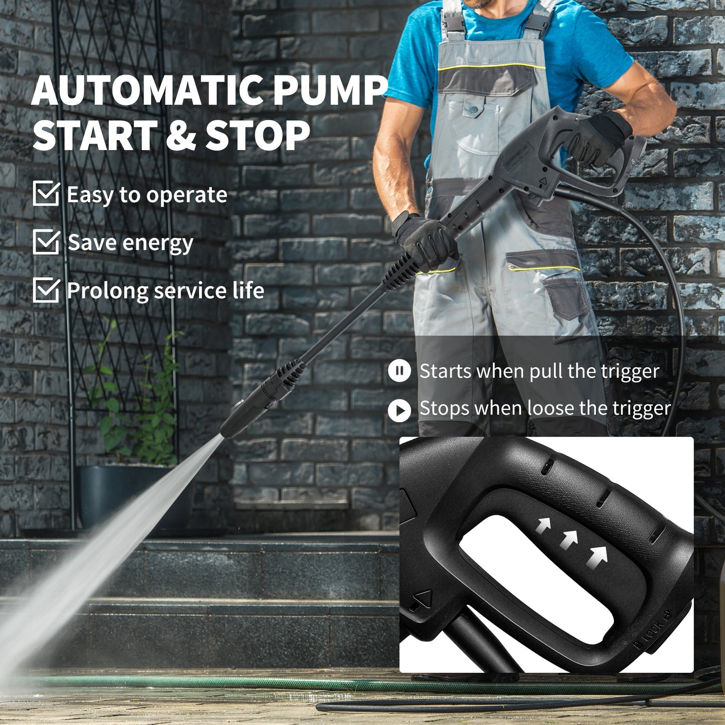 1800W Power Washer 150 Bar Pressure with Adjustable Nozzle, Green