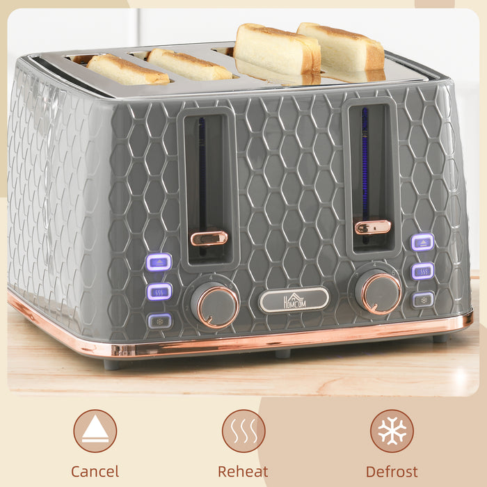 Toaster with 4 Slot, 7 Browning Levels, 1600W, Grey Honeycomb