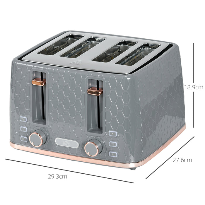 Toaster with 4 Slot, 7 Browning Levels, 1600W, Grey Honeycomb