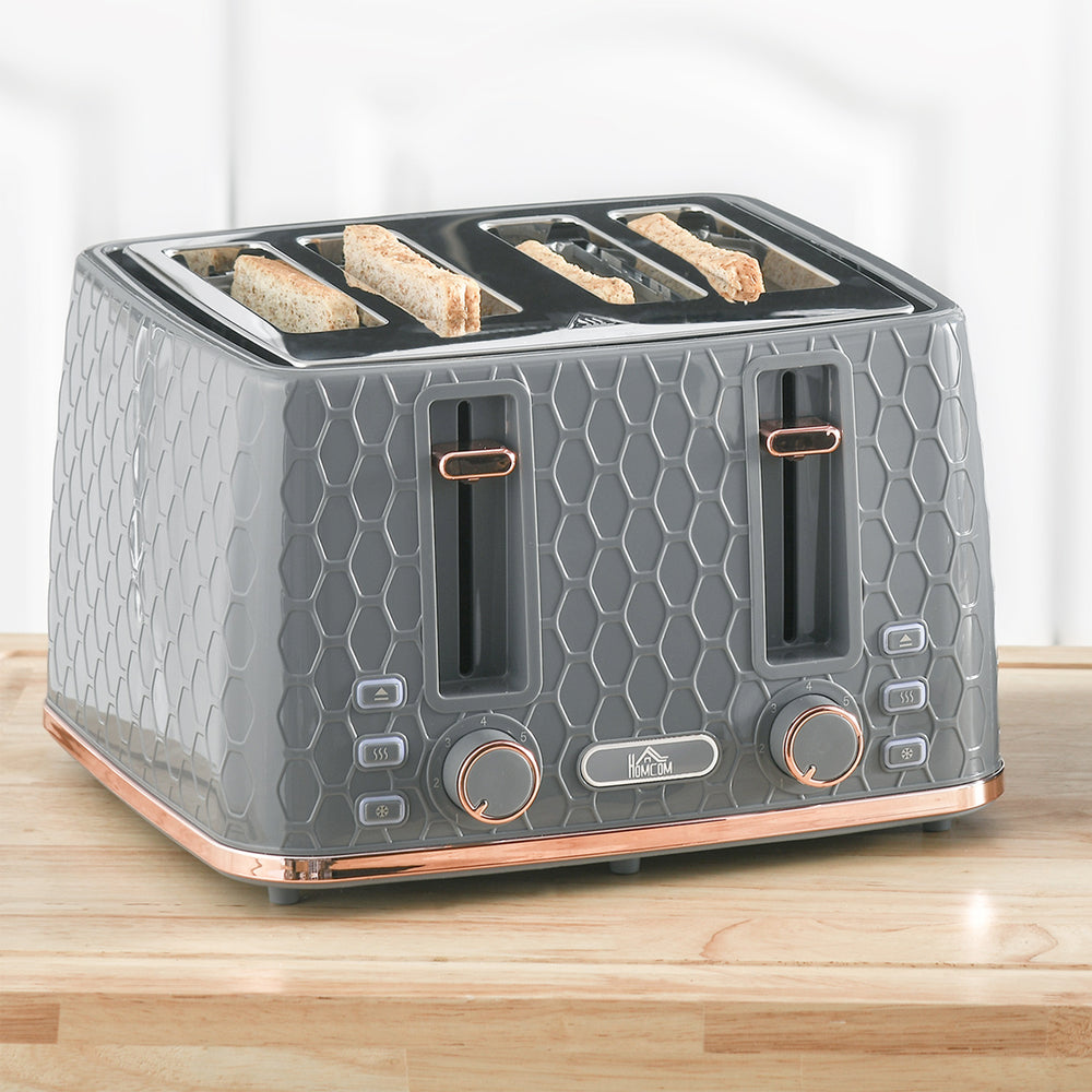 Toaster with 4 Slot, 7 Browning Levels, 1600W, Grey Honeycomb