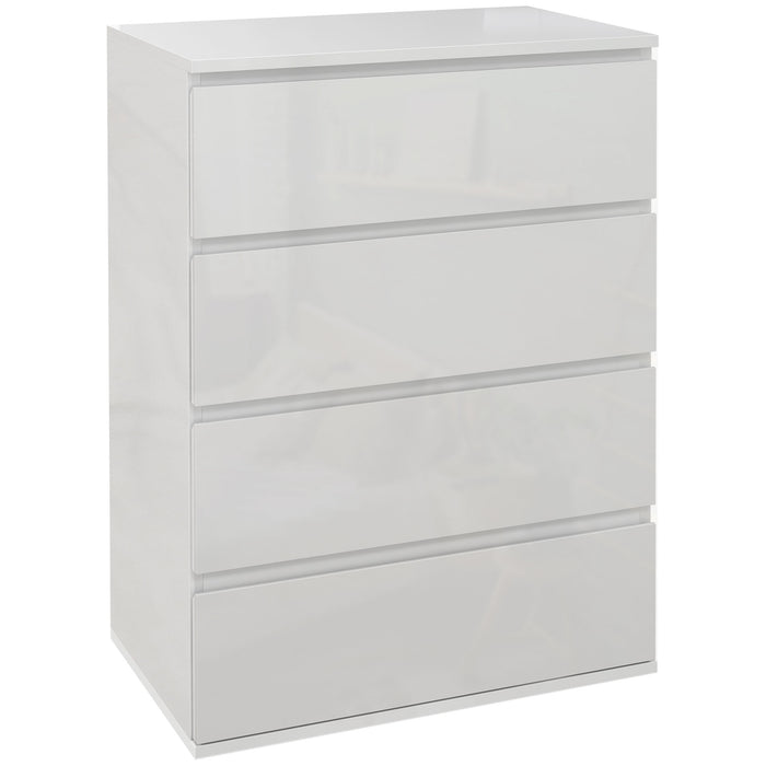 High Gloss 4 Drawer Chest Of Drawers,4-Drawer Storage Cabinets, Modern Dresser, Storage Drawer Unit for Bedroom, White