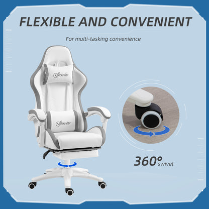 Racing Style Gaming Chair with Reclining Function Footrest, Grey