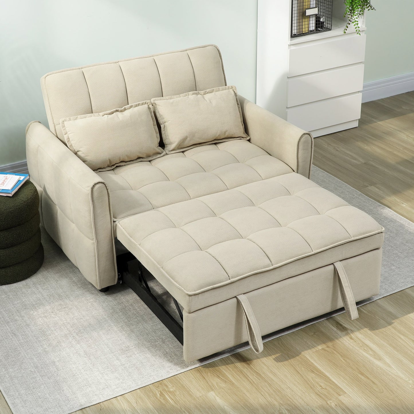 2 Seater Sofa Bed, 3-in-1 Sleeper Sofa with Adjustable Backrest