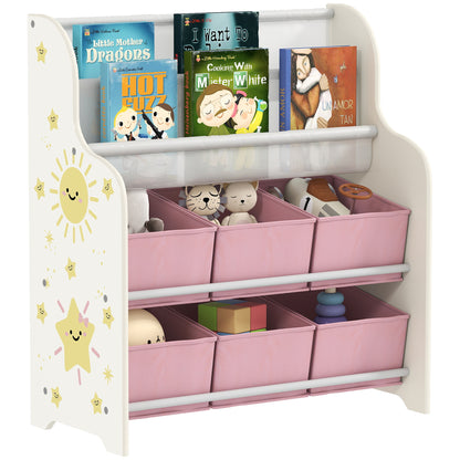 Kids Storage Unit with 6 Fabric Drawers & 2-Tier Sling Rack, Pink