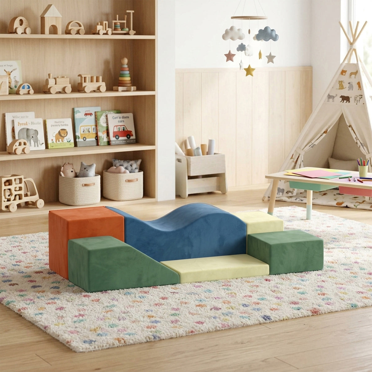 6 Piece Foam Soft Play Climbing Set with Non-Slip Bases - Multicolour