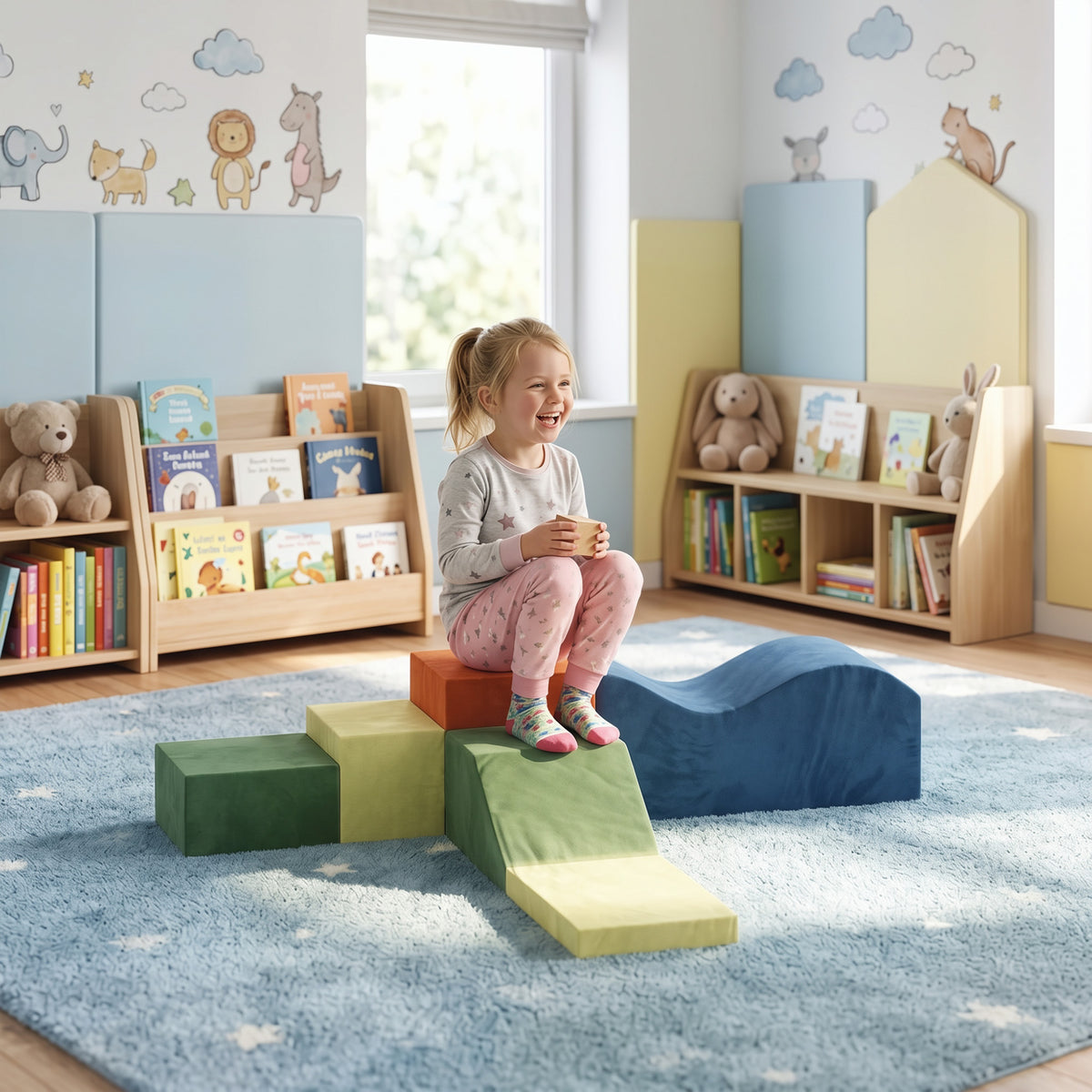 6 Piece Foam Soft Play Climbing Set with Non-Slip Bases - Multicolour