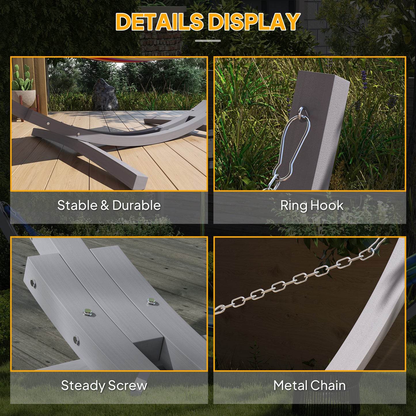 3(m) Wooden Hammock Stand for Garden, Patio, Grey