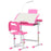 Kids Desk and Chair Set, Height Adjustable Study Desk with USB Lamp, Storage Drawer for Study, Pink and White