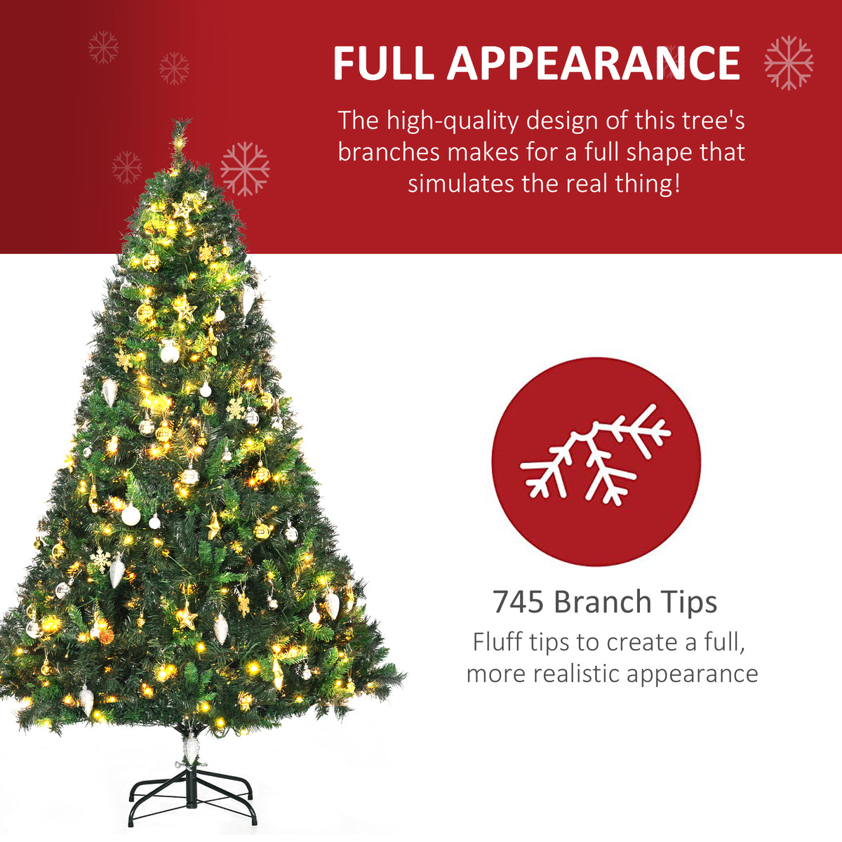 6ft Pre-Lit Artificial Christmas Tree with 200 Warm White LEDs & Baubles