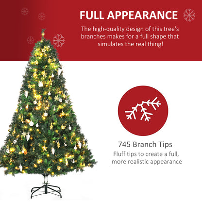 6ft Pre-Lit Artificial Christmas Tree with 200 Warm White LEDs & Baubles