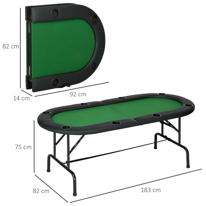 8 Player Folding Poker Table with Cup Holders, Metal Base, Green