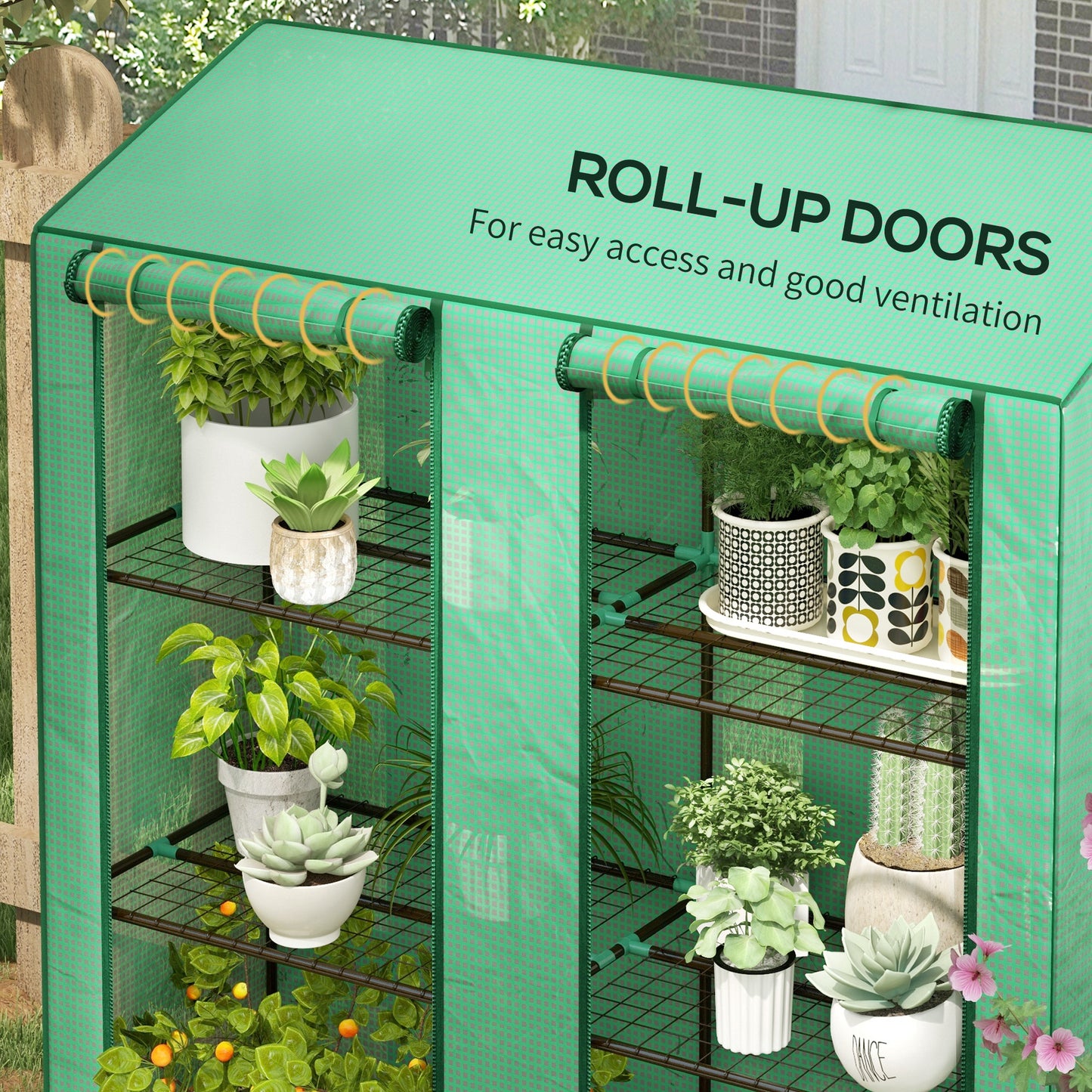 Mini Green House with 3 Tier Shelves, 151H x 143W x 46Dcm, Green