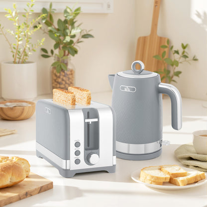 3000W Rapid Boil Kettle and Toaster Set with Otter Thermostat, Grey
