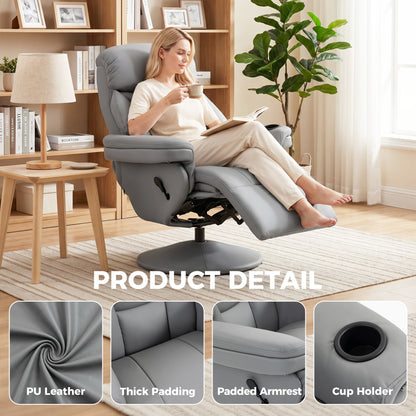 Upholstered Reclining Armchair with Adjustable Backrest, Grey