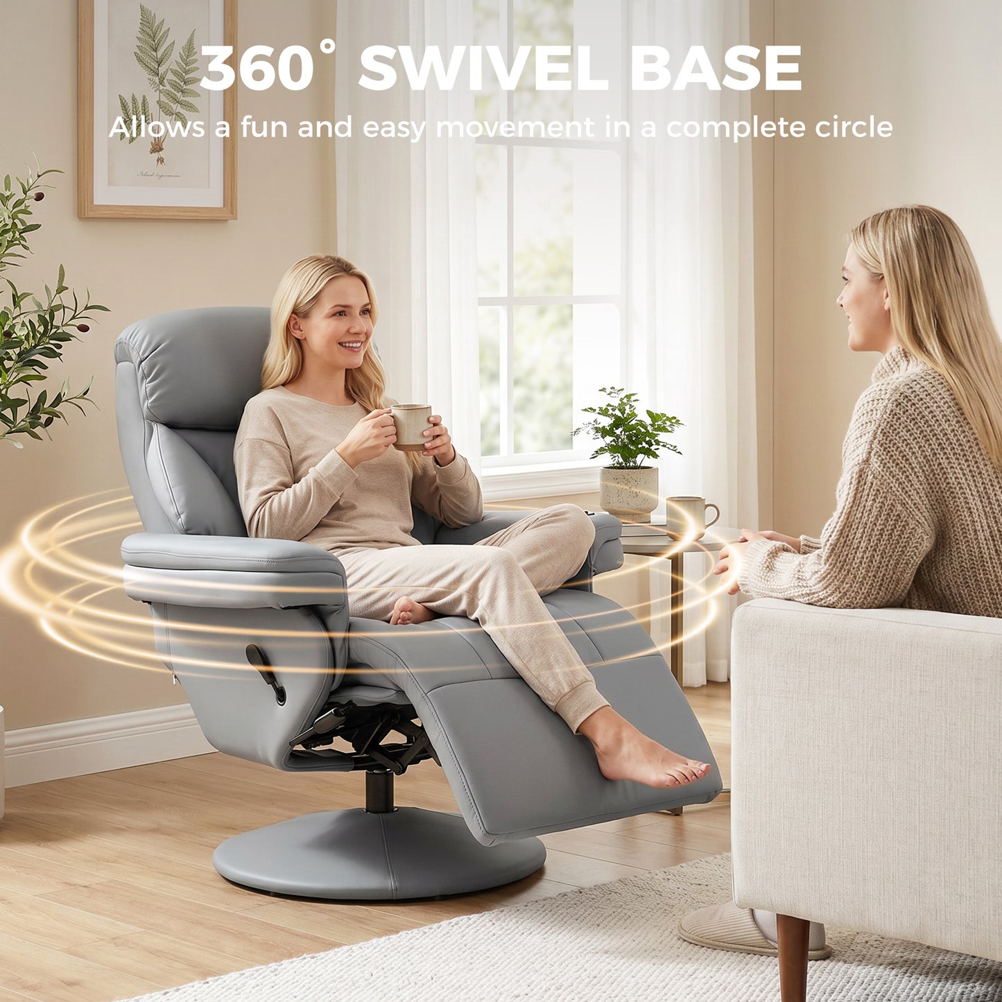 Upholstered Reclining Armchair with Adjustable Backrest, Grey