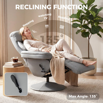 Upholstered Reclining Armchair with Adjustable Backrest, Grey