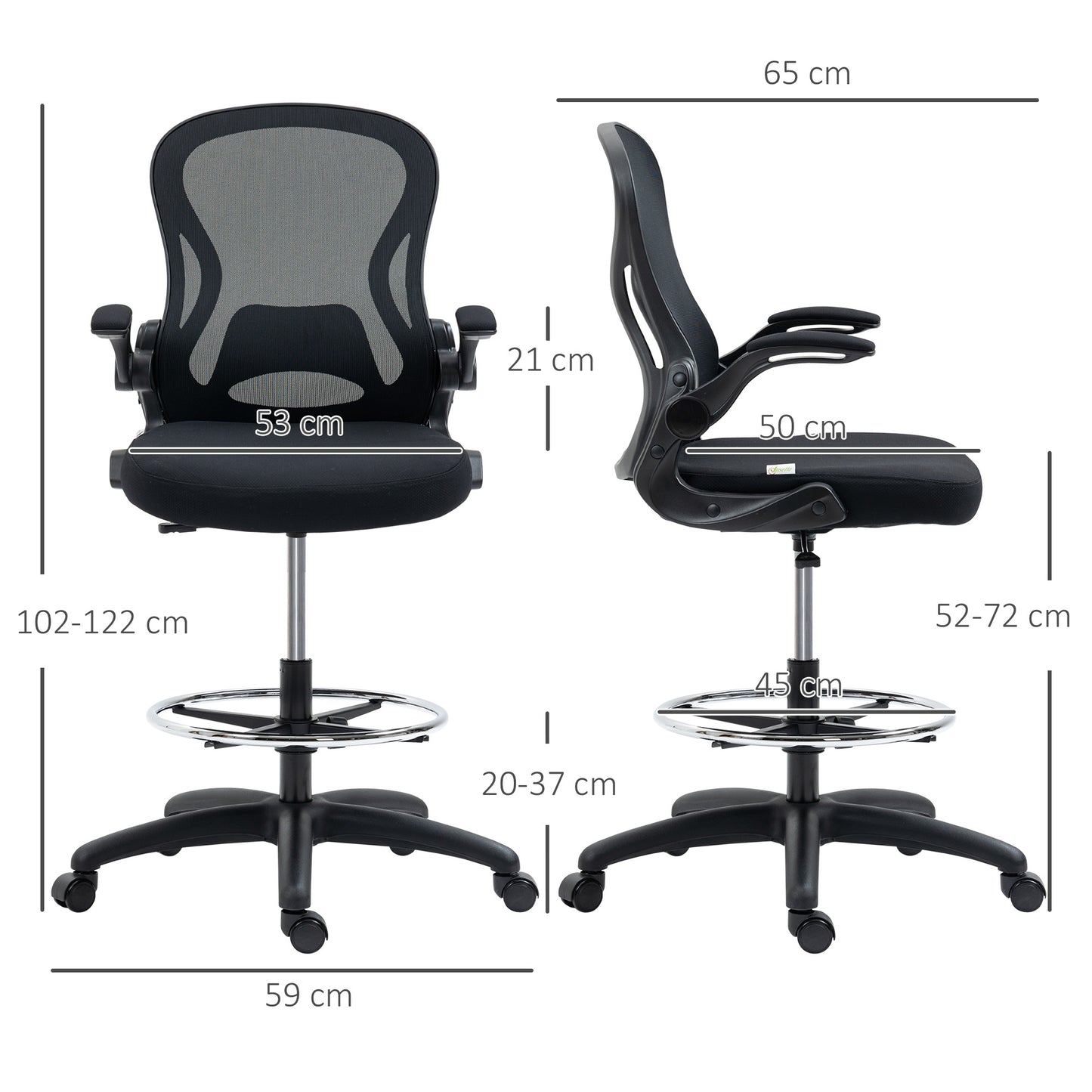 Vinsetto Draughtsman Chair Mesh Chair w/ Adjustable Footrest Ring, Black