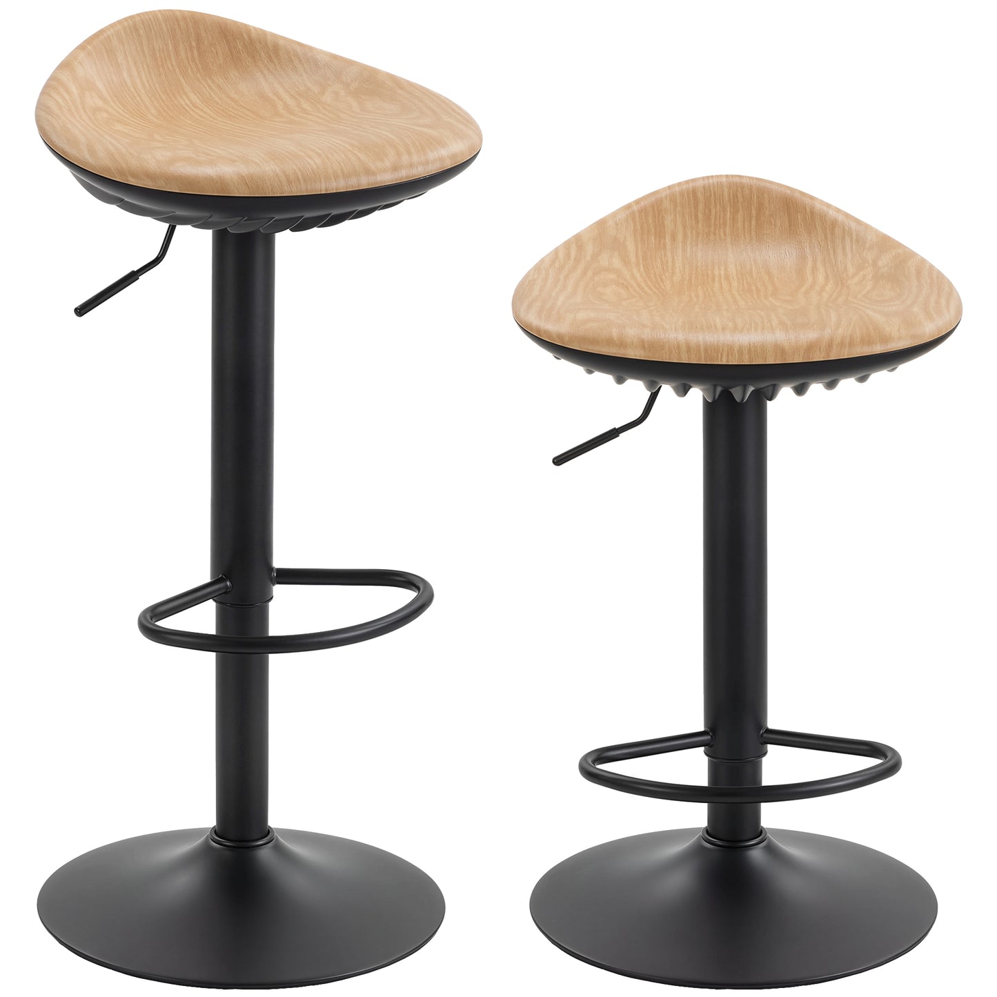 Set of 2 Breakfast Barstools, PU Leather Swivel Bar Stools, Oak