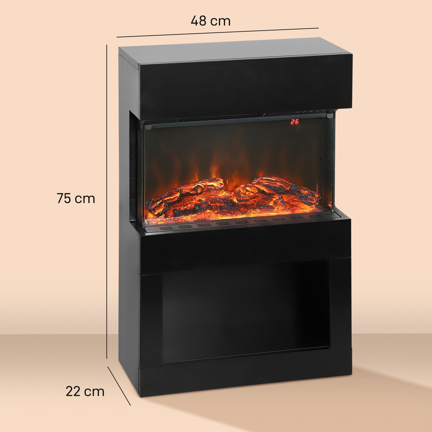 1000W/2000W Electric Fire and Mantel with Remote & Timer, Black