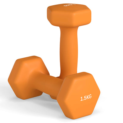 Set of 2 Hexagonal Dumbbells Weights Pair, 2 x 1.5kg, Orange