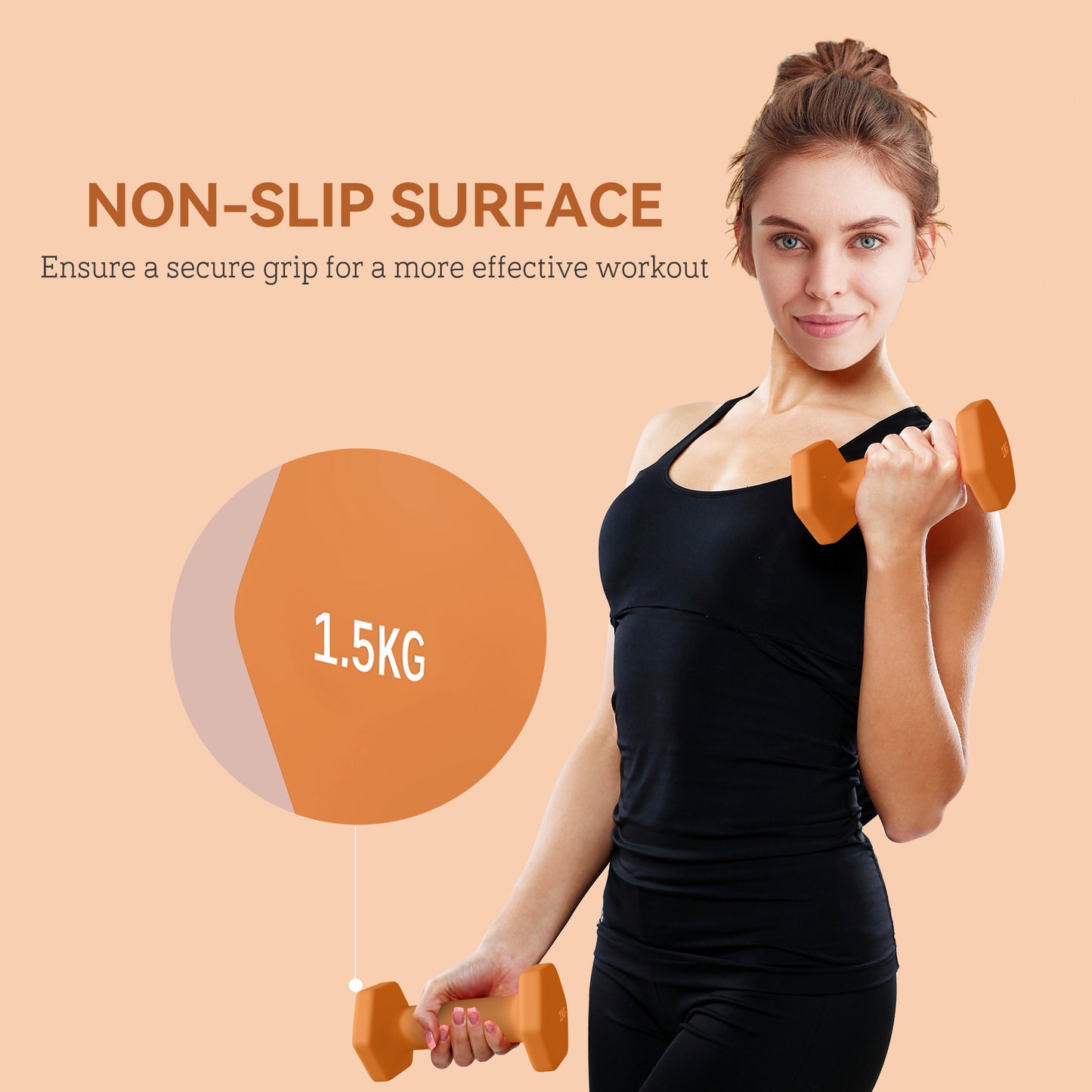 Set of 2 Hexagonal Dumbbells Weights Pair, 2 x 1.5kg, Orange