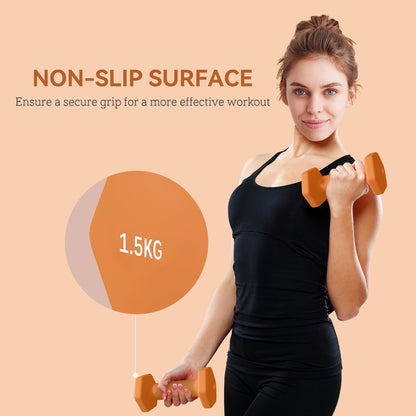 Set of 2 Hexagonal Dumbbells Weights Pair, 2 x 1.5kg, Orange