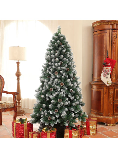 6ft Artificial Pine Christmas Tree with Pinecones, Steel Base