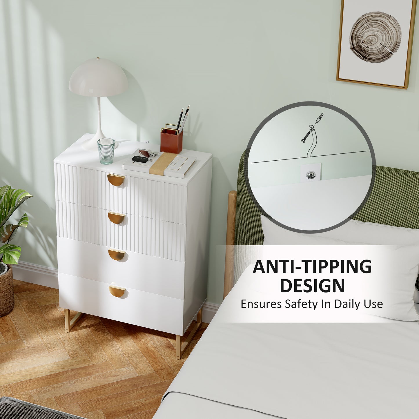 Chest of Drawers with 4 Drawers, Modern Dresser for Bedroom, White