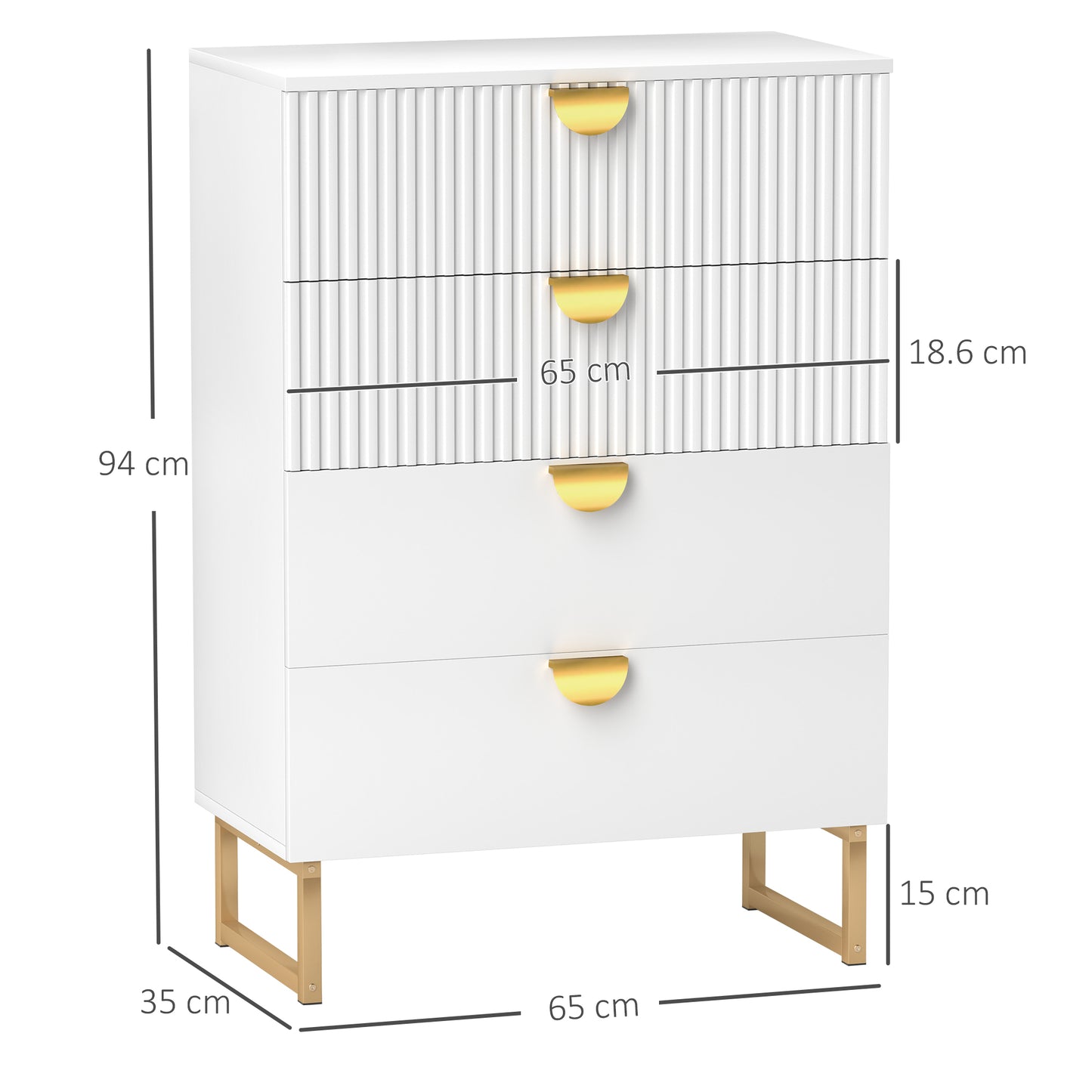 Chest of Drawers with 4 Drawers, Modern Dresser for Bedroom, White