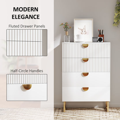 Chest of Drawers with 4 Drawers, Modern Dresser for Bedroom, White