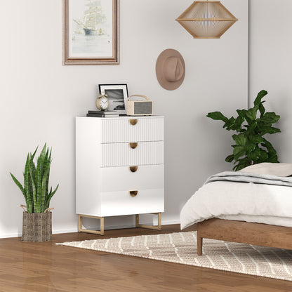 Chest of Drawers with 4 Drawers, Modern Dresser for Bedroom, White