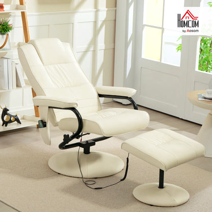 Massage Ottoman Cushioned Recliner Chair 10 Points Vibration Cream