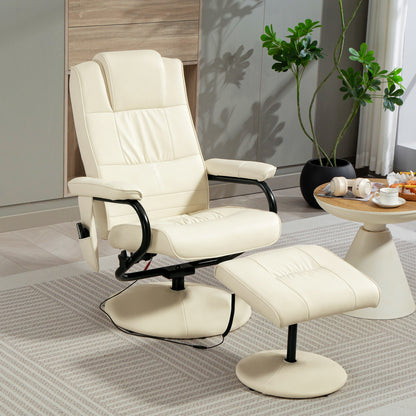 Massage Ottoman Cushioned Recliner Chair 10 Points Vibration Cream