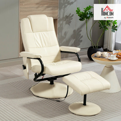Massage Ottoman Cushioned Recliner Chair 10 Points Vibration Cream