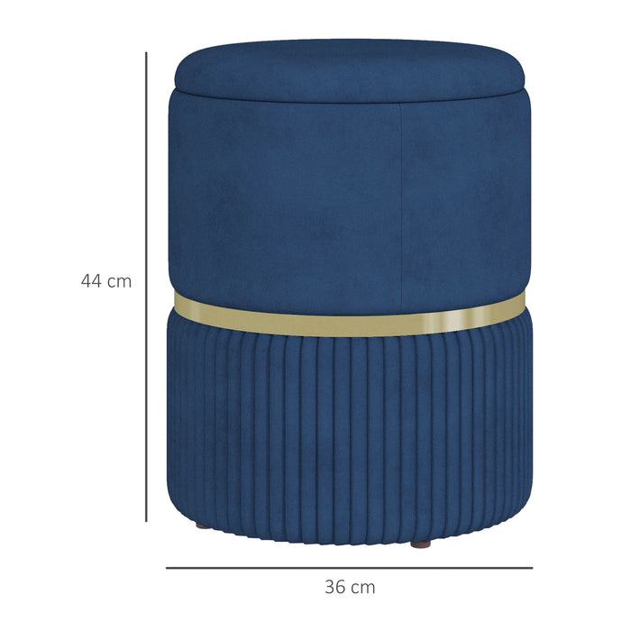 Round Ottoman Stool with Storage, Velvet-feel Fabric Upholstered Pouffe Foot Stool with Padded Seat and Hidden Space