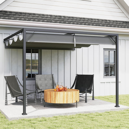 3 x 3(m) Outdoor Pergola Retractable Canopy Wall Mounted, Grey