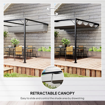 3 x 3(m) Outdoor Pergola Retractable Canopy Wall Mounted, Grey
