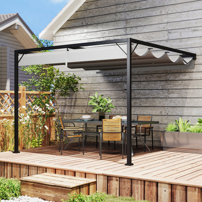 3 x 3(m) Outdoor Pergola Retractable Canopy Wall Mounted, Grey
