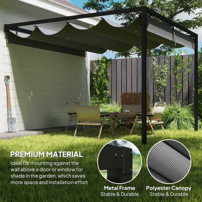3 x 3(m) Outdoor Pergola Retractable Canopy Wall Mounted, Grey