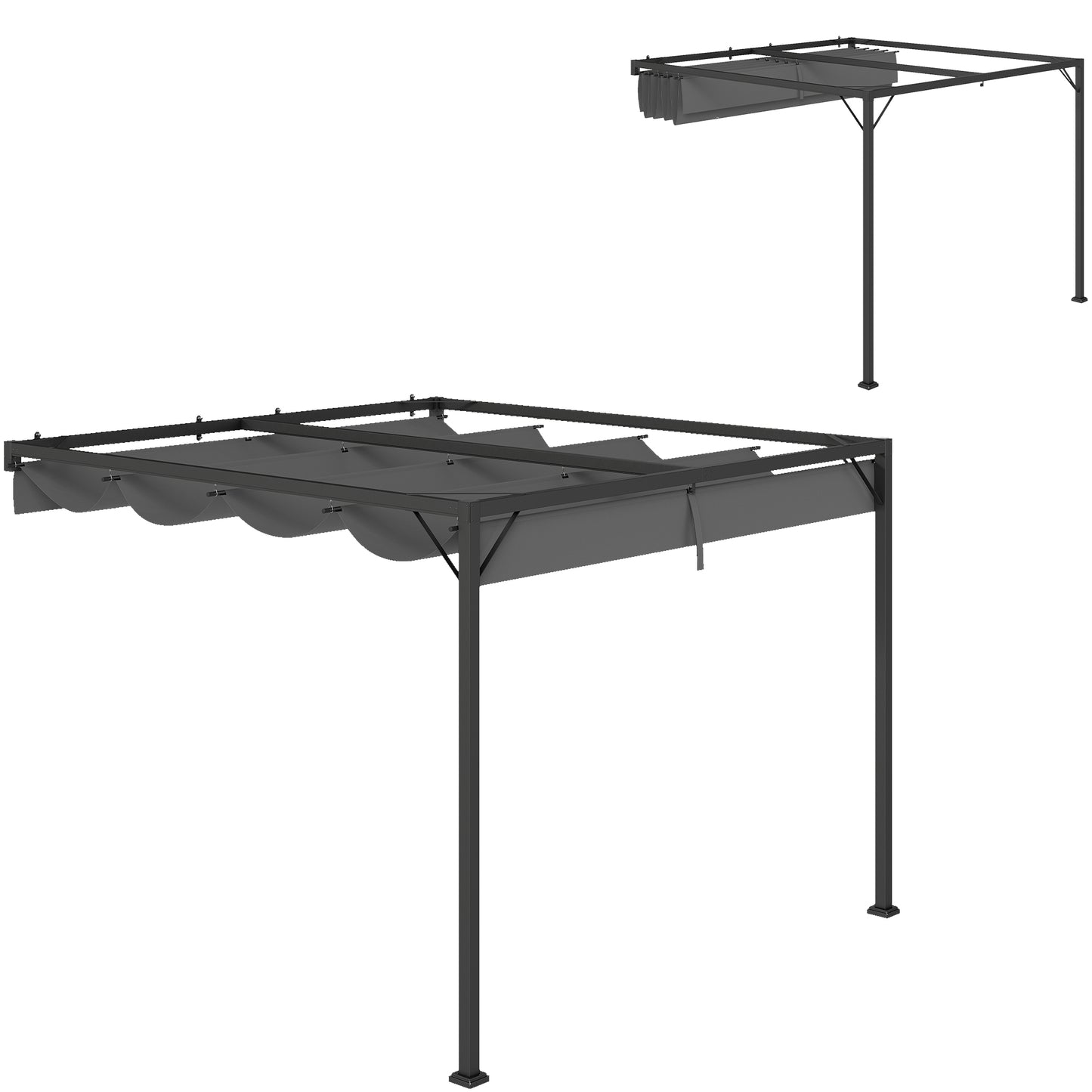 3 x 3(m) Outdoor Pergola Retractable Canopy Wall Mounted, Grey