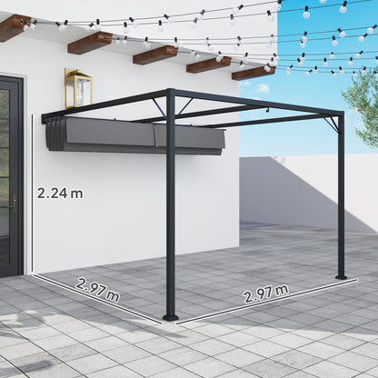 3 x 3(m) Outdoor Pergola Retractable Canopy Wall Mounted, Grey
