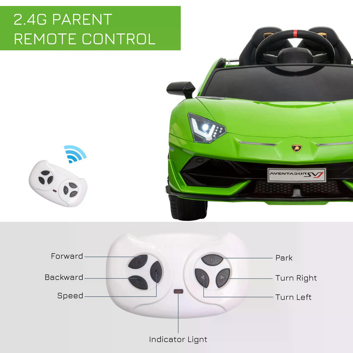 Compatible 12V Battery-powered Kids Electric Ride On Car Lamborghini Aventador Sports Racing Car Toy with Parental Remote Control Music Green