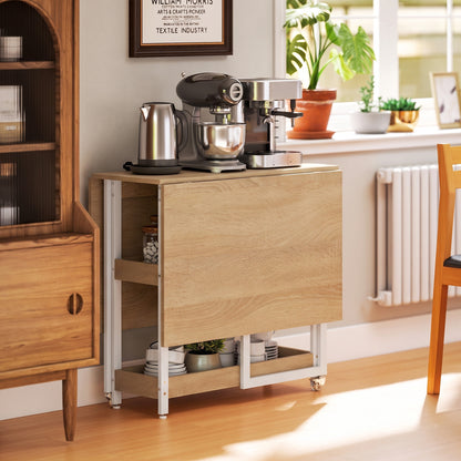 Folding Dining Table, Drop Leaf Table w/ Open Compartments, Natural
