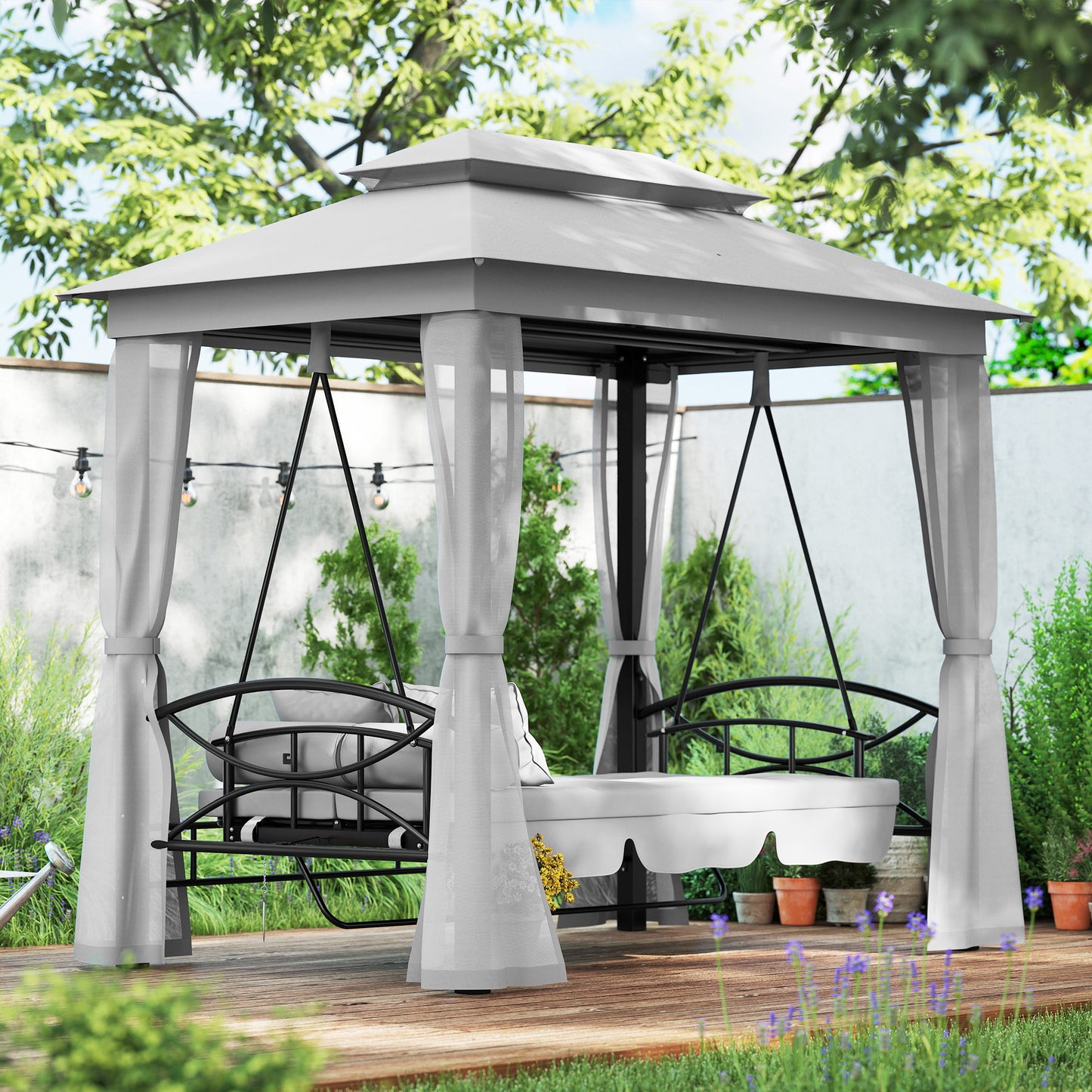 3 Seater Swing Chair Hammock Gazebo Patio Bench Outdoor Light Grey