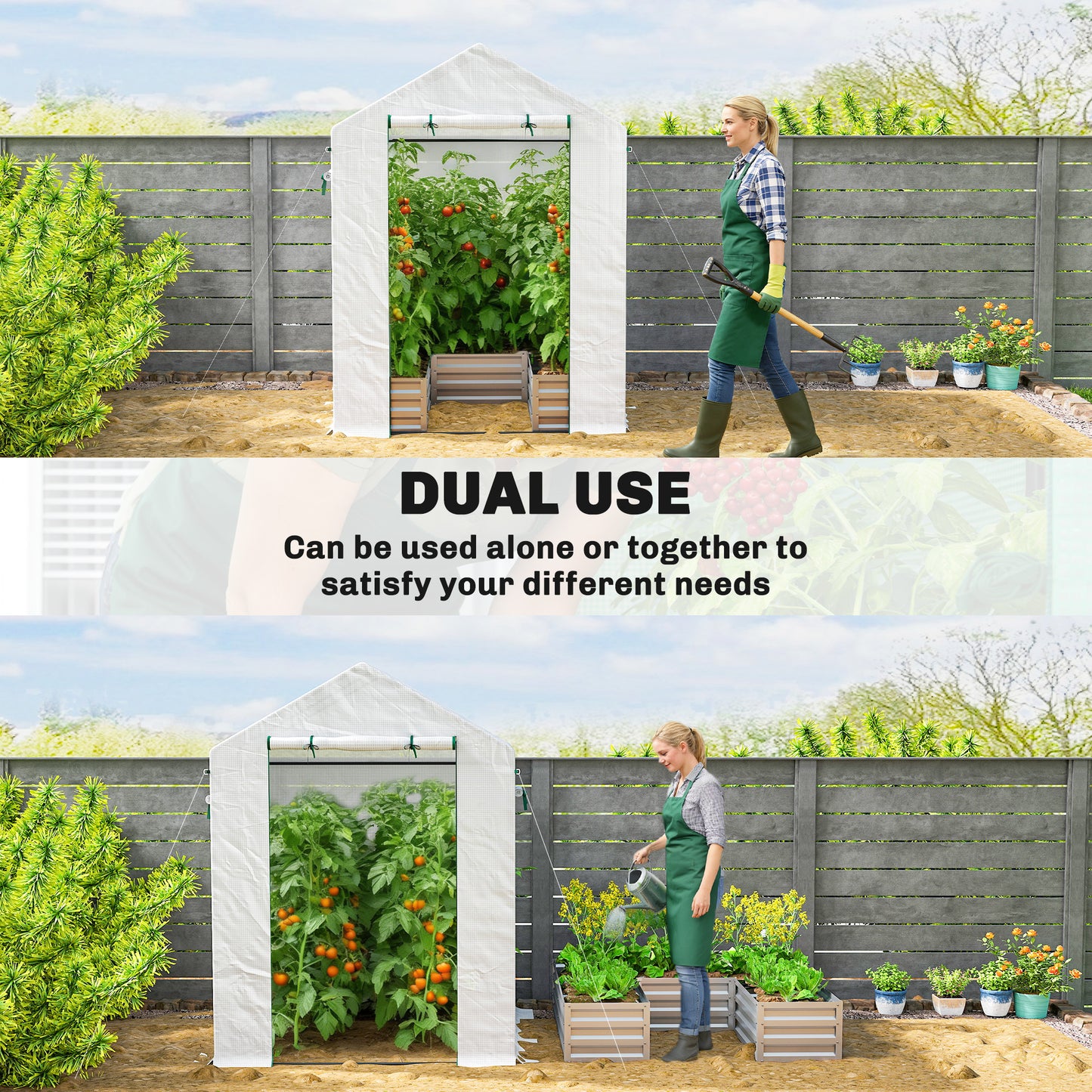 Mini Greenhouse Outdoor Greenhouse with Roll Up Door, White