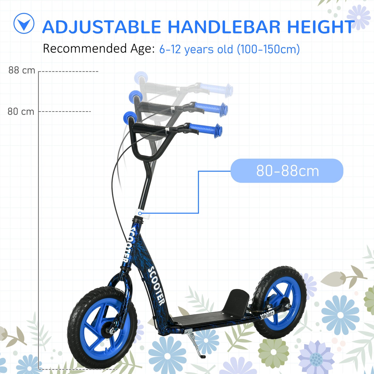 Kids Scooter with Adjustable Handlebar, Kick Scooter, Blue