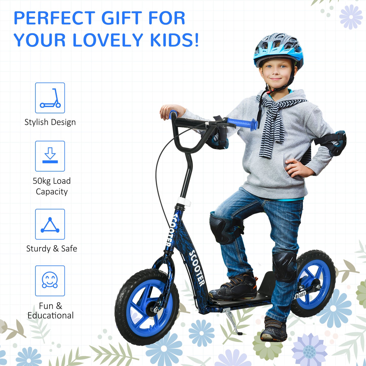 Kids Scooter with Adjustable Handlebar, Kick Scooter, Blue