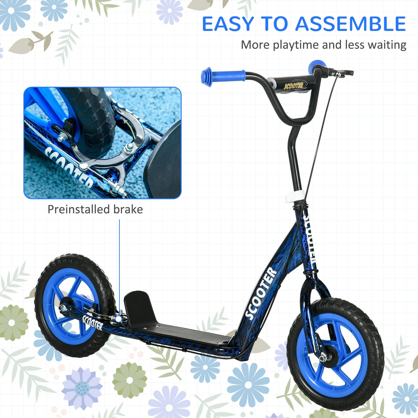 Kids Scooter with Adjustable Handlebar, Kick Scooter, Blue