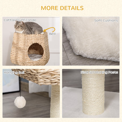 Cat Tree Activity Center with Cattail Fluff Bed Condo Sisal Post Ball